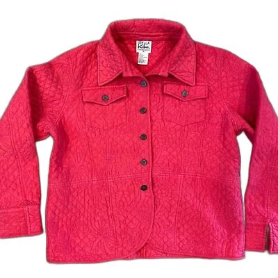 Jaqueta feminina Kiko vermelha rubi 100% seda tamanho M acolchoada com botões bolsos frontais - Imagem 1 de 4