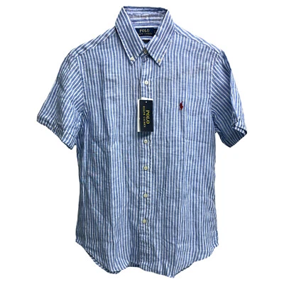 Polo Ralph Lauren Classic Fit 100% Linen Blue Stripe Short Sleeve Shirt $110 - Image 1 of 4