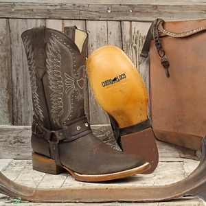 Damen Echtleder Western Cowgirl Stiefel Rodeo quadratische Zehenpartie Stiefel Jeans - Bild 1 von 5