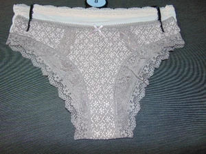 M&S Briefs Brazilian Style Set of 2 Cotton Rich Lace Trimmed 8 Praline Mix BNWT - Picture 1 of 2