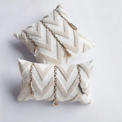 1 X Boho Pillow Case Moroccan Braid Tufted Lumbar Pillowcase Cushion Cover - Image 1 of 4