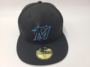 Miami Marlins New Era 59Fifty Fitted 7 3/8 Hat Cap Casual Men MLB Baseball Black - Picture 1 of 11