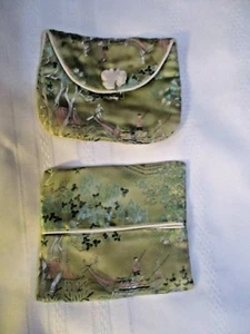 VINTAGE 2 MATCHING ORIENTAL SILK TISSUE/HANDKERCHIEF HOLDER&COIN PURSE~VERYNICE - Picture 1 of 8