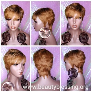 100%Human Hair Brazilian Pixie Cut Short Wig Auburn Hair Wig Short Wig for Women - Picture 1 of 5