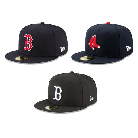 Boston Red Sox BOS MLB Authentic New Era 59FIFTY Fitted Cap - 5950 Hat Navy Blk Cover