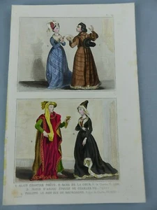 GRAVURE ancienne vers 1850 costumes FRANCE ALAIN CHARTIER MARIE D' ANJOU ,223 - Picture 1 of 1