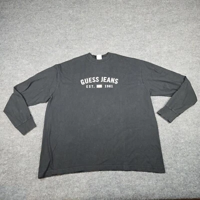 Vintage Guess Jeans USA Long Sleeve T Shirt Mens XXL 2XL Black Flag Logo - Image 1 of 4