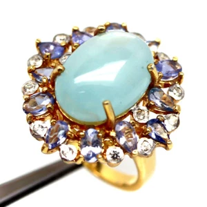 Gema Aqua Aguamarina Azul, Tanzanita, Circonita Joyería Anillo 925 Plata Talla - Imagen 1 de 4