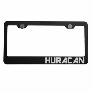Matte Black License Plate Frame Silver HURACAN Laser Etched Metal Screw Cap - Picture 1 of 8