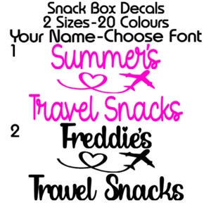 PERSONALISED SNACK BOX NAME STICKER VINYL LABEL DECAL TRAVEL SWEETS HOLIDAY KIDS - Picture 1 of 2