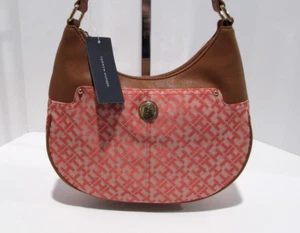 Tommy Hilfiger Schultertasche Hobo Bag Handtasche Koralle Monogramm Logo Neu mit Etikett - Bild 1 von 11