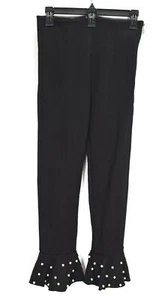 Bershka Girls Black Pearl Embellished Flare Ruffle Leg Side Zip Casual Pants L - Picture 1 of 10
