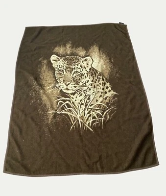 Ibena Blanket Throw Leopard Jaguar Cub Brown Tab Reversible Vintage - Image 1 of 3