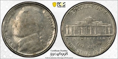 2000-D 5C Jefferson Nickel Struck Through Late Stage Die Cap Error PCGS AU55 - Image 1 of 4