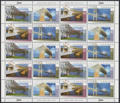 BRIDGES = Field stock Miniature sheet of 20 stamps CANADA 1995 #1570-1573(a) MNH - Image 1 of 2