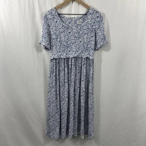 CDC Vintage Blue Floral Scallop Trim Pleat Midi Dress Womens Size 4 Cottagecore - Picture 1 of 10