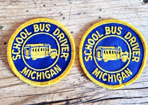 Pair Vintage School Bus Driver Michigan Jacket Patch Transportation Employee 3" - Picture 1 of 2