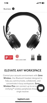 Logitech Zone Wireless Bluetooth Headset Black - Image 1 of 4