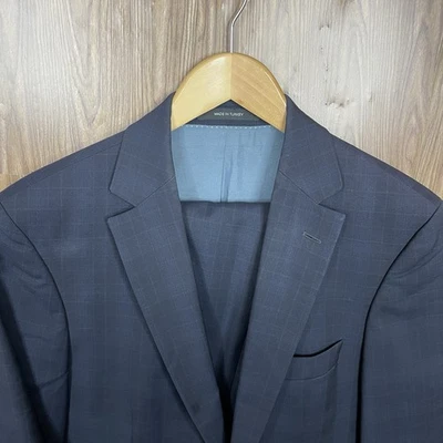 Hugo Boss 2 Piece Suit Mens 38S 30x28 Blue Multicolor Plaid Wool Double Vented - Image 1 of 4