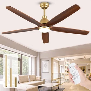 72 Inch Large Ceiling Fan with Light and Remote, Gold Wood Indoor Outdoor Cei... - Picture 1 of 7