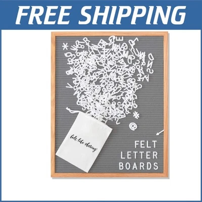 Stylish Wall-Mount Gray Felt Letter Board with Changeable Letters and Oak Frame - Image 1 of 4