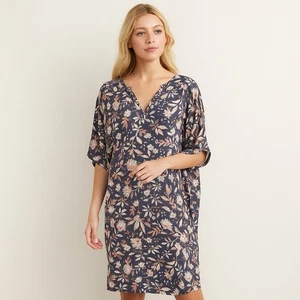 Pure Jill Navy Peach Floral Relaxed Kleid Gr. XL weich leicht - Bild 1 von 8
