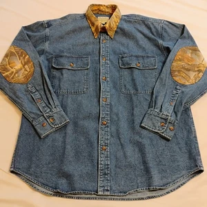Cabela's Langarm schweres geknöpftes Jeanshemd Camouflage Akzente Größe Large - Bild 1 von 10
