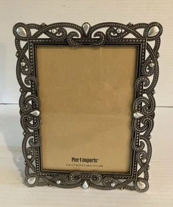 Pier 1 Imports Jeweled Picture Photo Frame Silver & Black 5x7" - Picture 1 of 6