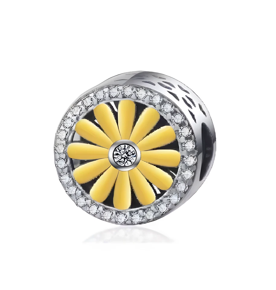 Charm Anhänger für Armband Blume Sonnenblume gelb Silber plattiert Geschenkidee - Bild 1 von 1