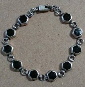 Vintage Mexiko Sterlingsilber handgeschnitzt Onyx Gliederarmband 8,5" ~vor Adler~ - Bild 1 von 11