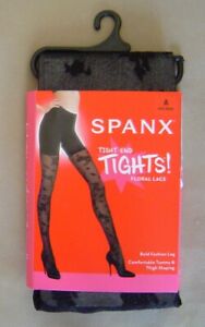 NWT $38 SPANX Size A TIGHT-END FLORAL LACE MID-THIGH SHAPING TIGHTS Black 20297R