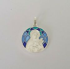 mama-estelle Ancienne Médaille Sainte THERESE Croix en Métal et Email Vitrail 