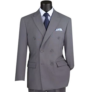 LUCCI Men's Gray Double Breasted Classic Fit Poplin Polyester Suit NEW - Picture 1 of 3