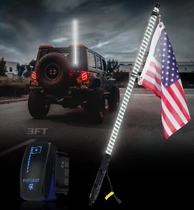 3ft Pure White Spiral Solid LED Whip Light Flag Pole with Spring Mount Switch - Picture 1 of 6