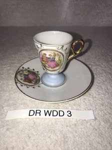 Vintage Victorian Scene Demitas Teacup And Saucer With Gold Trim Japan - Picture 1 of 5