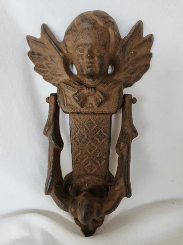 Vintage Victorian Cast Iron Guardian Angel Boy Cherub Door Knocker Cover