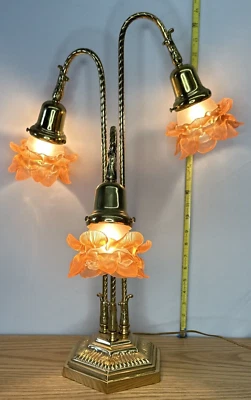 Abajur de mesa bronze 3 hastes pescoço de ganso vidro rosa rosas estilo novo romance 24 polegadas - Imagem 1 de 4