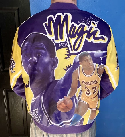 Vintage NBA Magic Johnson Los Angeles LA Lakers Chalk Line Starter Jacket Cover