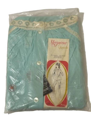 Винтажный Sleepwear матовый трикотажа синий пижамы белый кружевной отделки женщин Sz M новый - Изображение 1 из 4