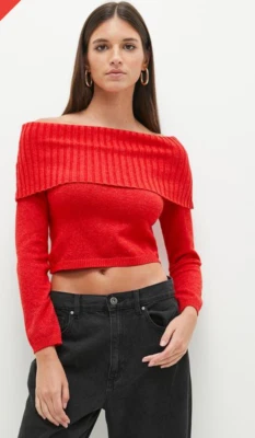 Cotton:On Women's Everfine Off The Shoulder Sweater Crimson Red Size L NEW - Image 1 of 4