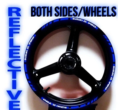 CALCOMANÍAS DE RUEDA REFLECTANTES AZUL Y BLANCO GP RAYAS DE LLANTA PEGATINAS SUZUKI GSXR 750 Foto 1 de 2
