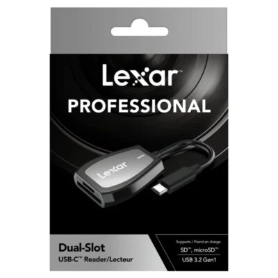 Lexar Professional USB-C Dual-Slot Card Reader LRW470U-RNHNU USH-II SD microSD - Image 1 of 4