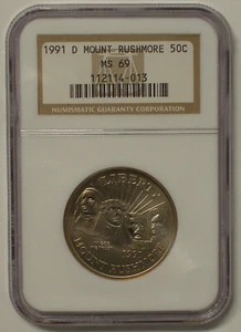 1991 D 50C MOUNT RUSHMORE HALF DOLLAR COMMEMORTATIVE COIN NGC MS 69 - Picture 1 of 2