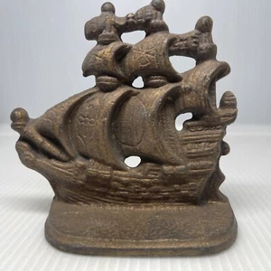 Tope de puerta sujetalibros vintage bronce cobre velero barco pirata náutico - Imagen 1 de 5