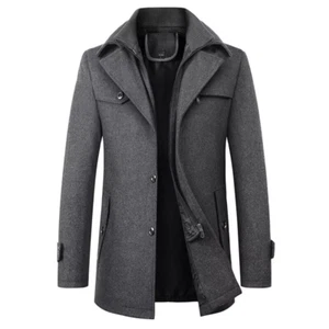 Mens Business Formal Single-Breasted Lapel Collar Trench Coat Thicken Warm Coat - Picture 1 of 15