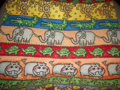Striped Alligators, Elephants Turtles & More Cotton Fabric.  1/2 Yard, 42 " wide - Image 1 of 2