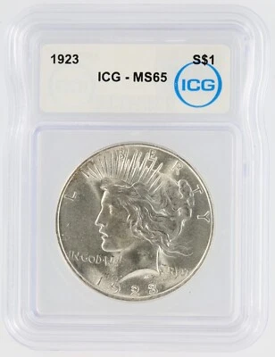 Silver Peace Dollar ICG MS65 1922-1925 S$1 Lot of 1 White Coins and White Labels - Image 1 of 4