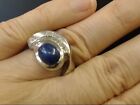 OVAL BLUE STAR SAPPHIRE RING REAL 14k WHITE GOLD HEAVY 14.2g SIZE 9 (GP2007679)