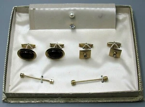 MENS CUFFLINKS 24K GOLD PLATED COLLAR TACK in Display Box Vintage Jewelry DB219 - Picture 1 of 6