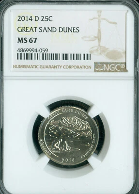 2014 D GREAT SAND DUNES QUARTER NGC MS67 PQ WHITE LABEL  . - Image 1 of 2
